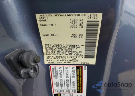 2010 Nissan Altima S from USA, damaged, VIN 1N4AL2EP1AC187123